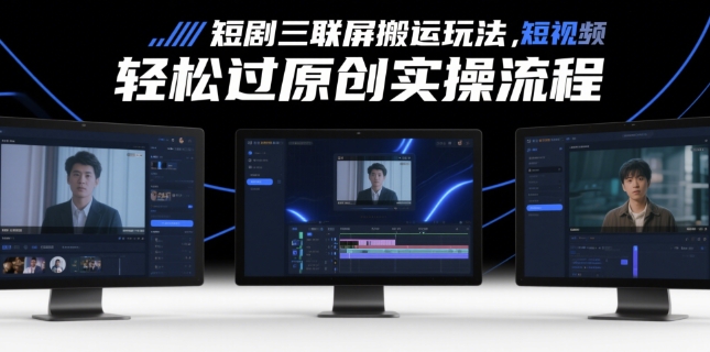 短剧三联屏搬运玩法，短剧搬运轻松过原创实操流程-轻创副业圈