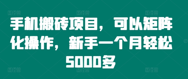手机搬砖项目，可以矩阵化操作，新手一个月轻松5000多-轻创副业圈