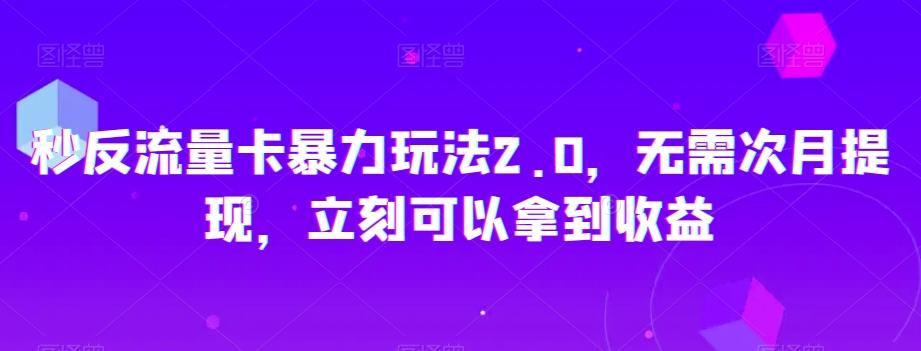 秒反流量卡暴力玩法2.0，无需次月提现，立刻可以拿到收益【揭秘】-轻创副业圈