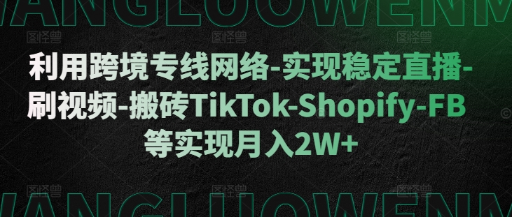 利用跨境专线网络-实现稳定直播-刷视频-搬砖TikTok-Shopify-FB等实现月入2W+【揭秘】-轻创副业圈