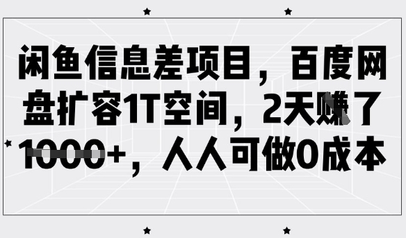 闲鱼信息差项目，百度网盘扩容1T空间，2天收益1k+，人人可做0成本-轻创副业圈