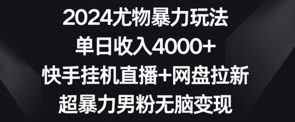2024尤物暴力玩法，单日收入4000+，快手挂机直播+网盘拉新，超暴力男粉无脑变现【揭秘】-轻创副业圈