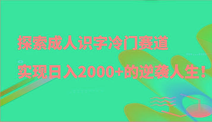 探索成人识字冷门赛道，实现日入2000+的逆袭人生！-轻创副业圈