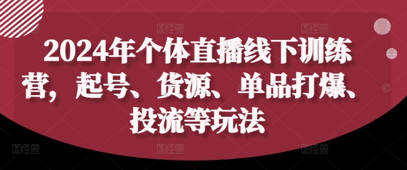 2024年个体直播训练营，起号、货源、单品打爆、投流等玩法-轻创副业圈