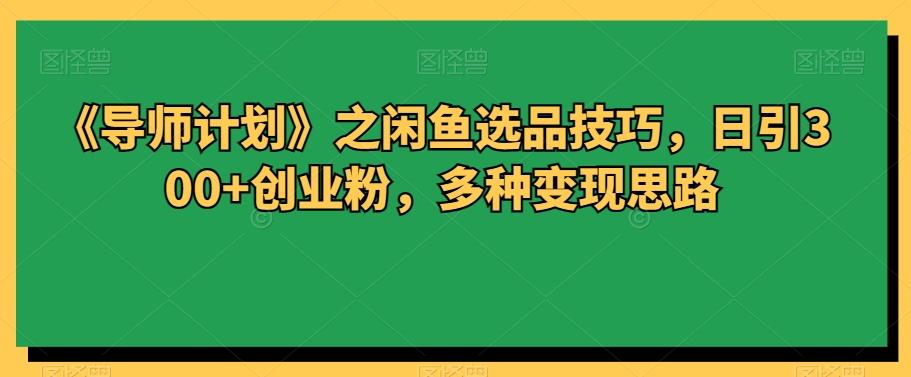 《导师计划》之闲鱼选品技巧，日引300+创业粉，多种变现思路-轻创副业圈