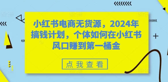 小红书电商无货源，2024年搞钱计划，个体如何在小红书风口赚到第一桶金-轻创副业圈