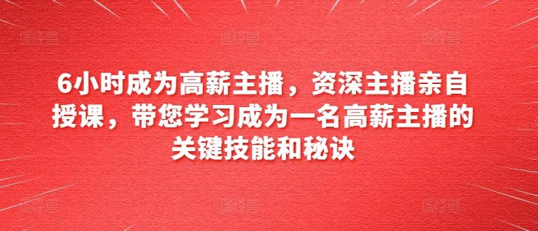 6小时成为高薪主播，资深主播亲自授课，带您学习成为一名高薪主播的关键技能和秘诀-轻创副业圈