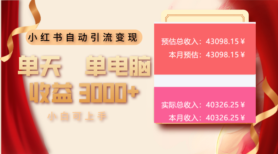 小红书自动引流变现 单天单电脑收益3000+  小白可上手-轻创副业圈