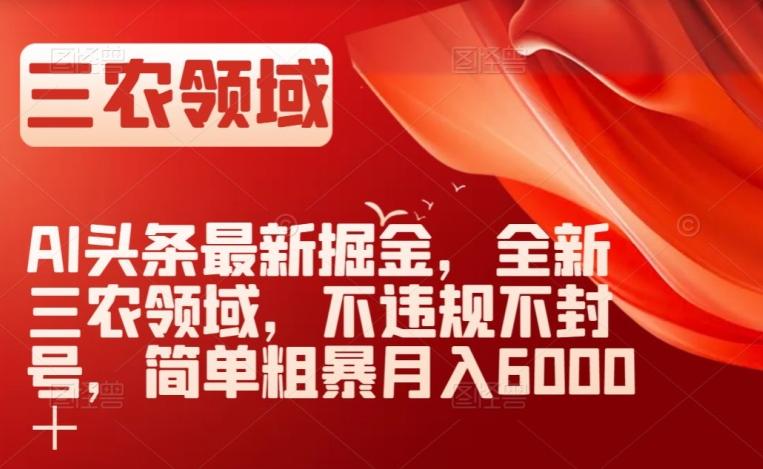 AI头条最新掘金，全新三农领域，不违规不封号，简单粗暴月入6000＋【揭秘】-轻创副业圈