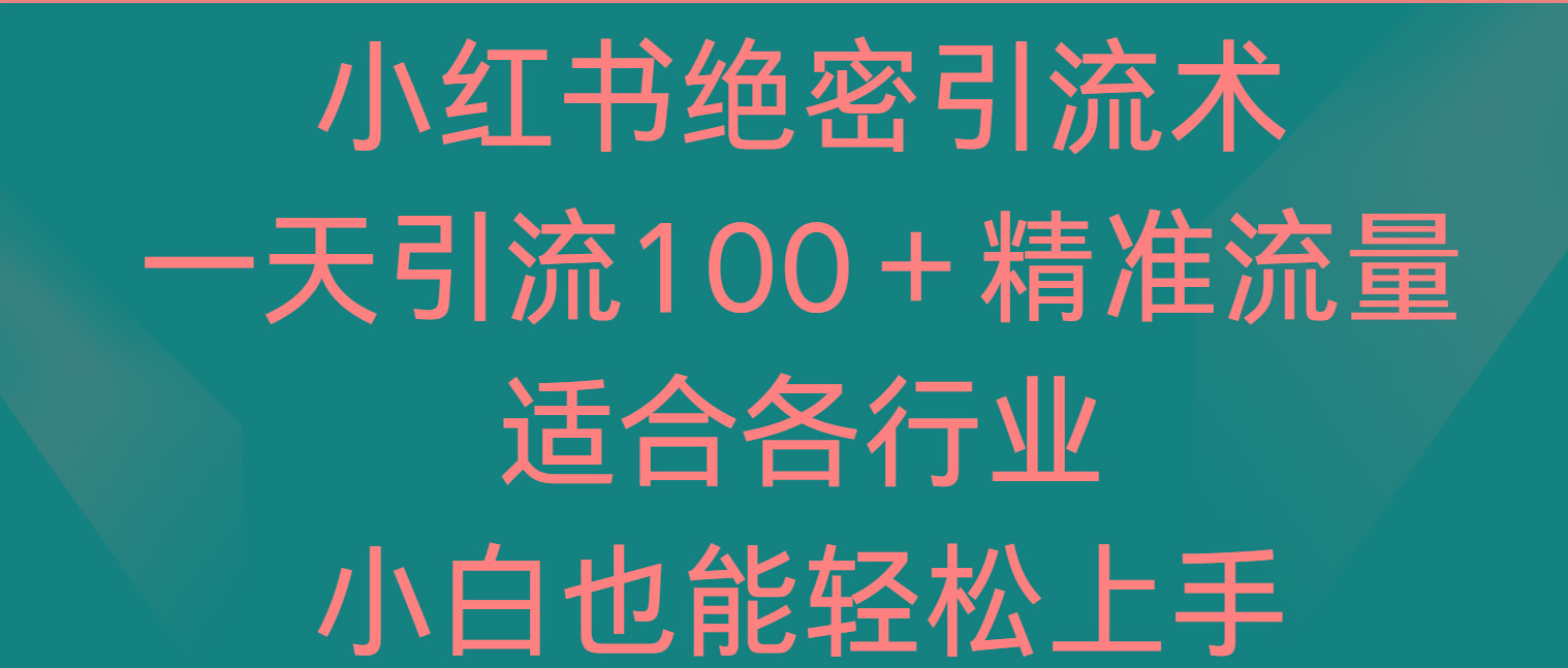 小红书绝密引流术，一天引流100＋精准流量，适合各个行业，小白也能轻松上手-轻创副业圈