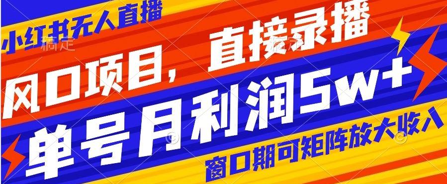 风口项目，小红书无人直播带货，直接录播，可矩阵，月入5w+【揭秘】-轻创副业圈