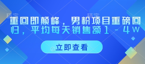重回即颠峰，男粉项目重磅回归，平均每天销售额1-4W-轻创副业圈