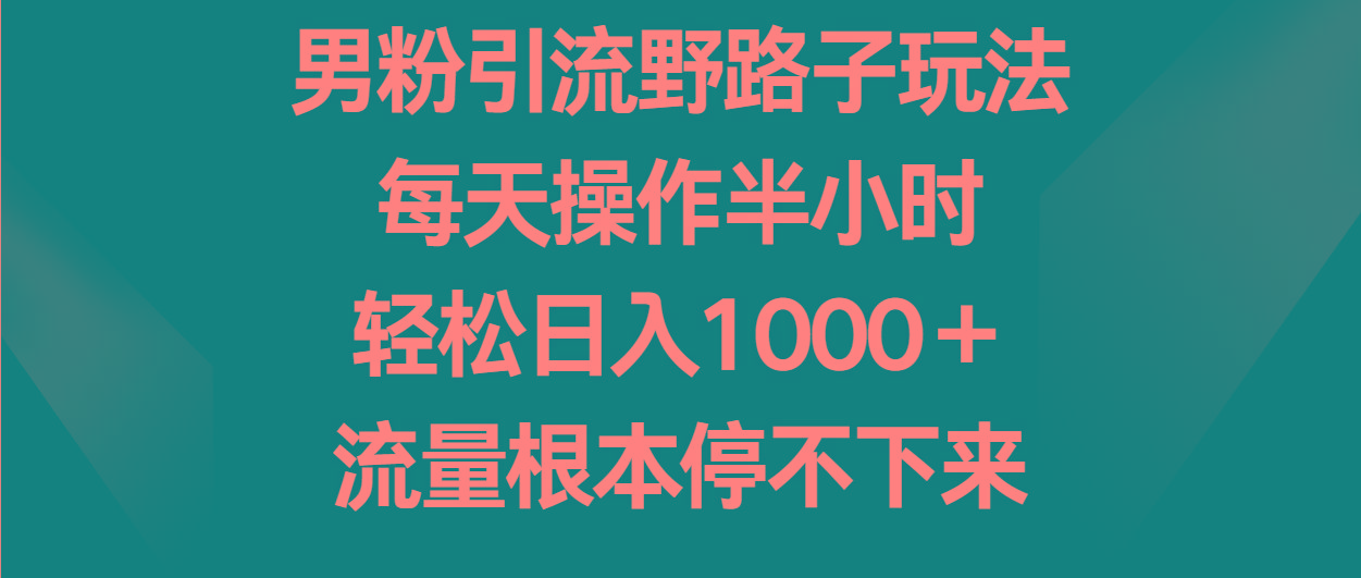 男粉引流野路子玩法，每天操作半小时轻松日入1000＋，流量根本停不下来-轻创副业圈