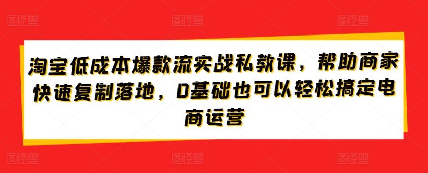 淘宝低成本爆款流实战私教课，帮助商家快速复制落地，0基础也可以轻松搞定电商运营-轻创副业圈