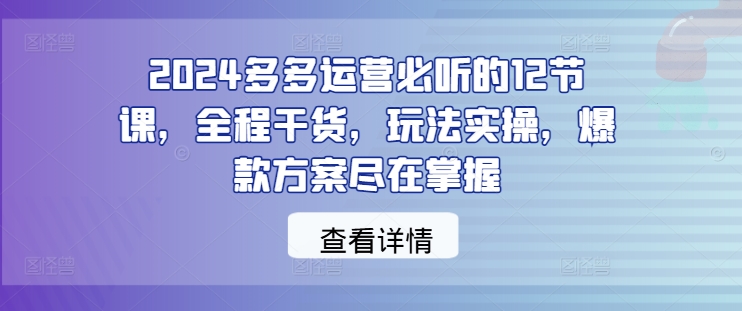 2024多多运营必听的12节课，全程干货，玩法实操，爆款方案尽在掌握-轻创副业圈