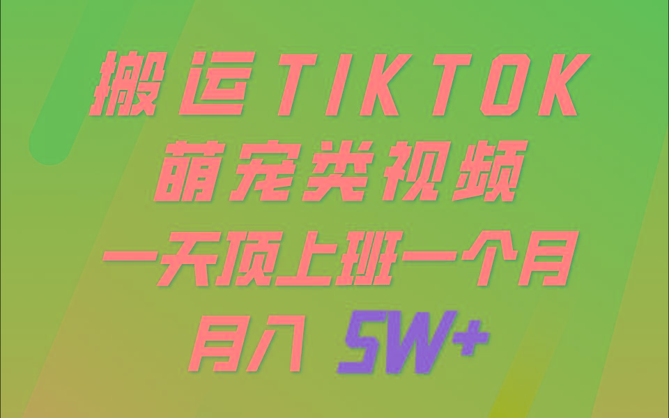 一键搬运TIKTOK萌宠类视频，一部手机即可操作，所有平台均可发布 轻松月入5W+-轻创副业圈