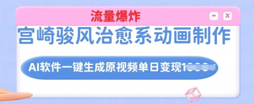 宫崎骏风治愈系动画制作，AI软件一键生成原创视频流量爆炸，单日变现多张，详细实操流程-轻创副业圈