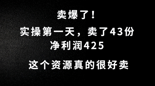 这个资源，需求很大，实操第一天卖了43份，净利润425【揭秘】-轻创副业圈