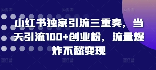 小红书独家引流三重奏，当天引流100+创业粉，流量爆炸不愁变现【揭秘】-轻创副业圈