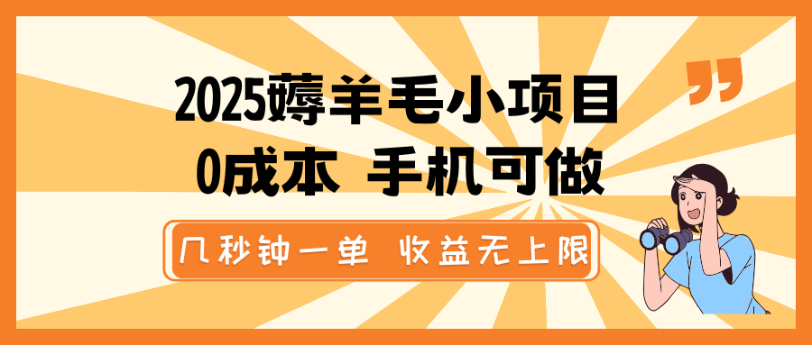 2025薅羊毛小项目，0成本 手机可做，几秒钟一单，收益无上限-轻创副业圈