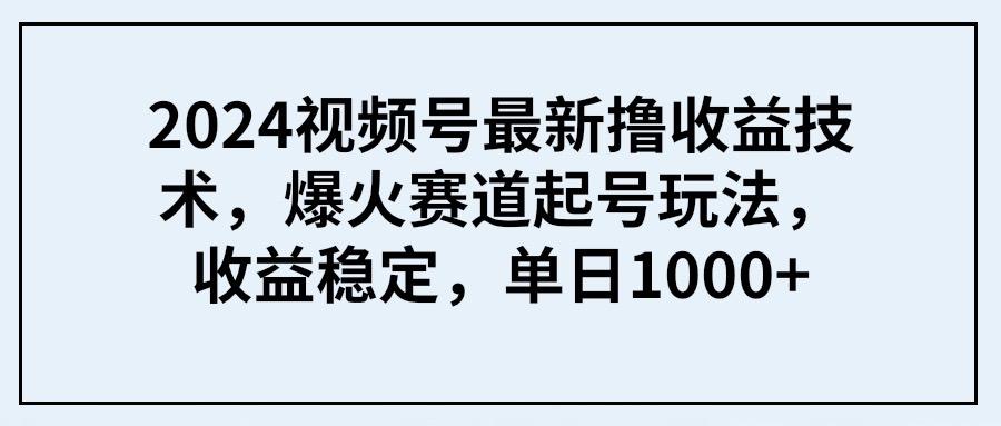 (9651期) 2024视频号最新撸收益技术，爆火赛道起号玩法，收益稳定，单日1000+-轻创副业圈
