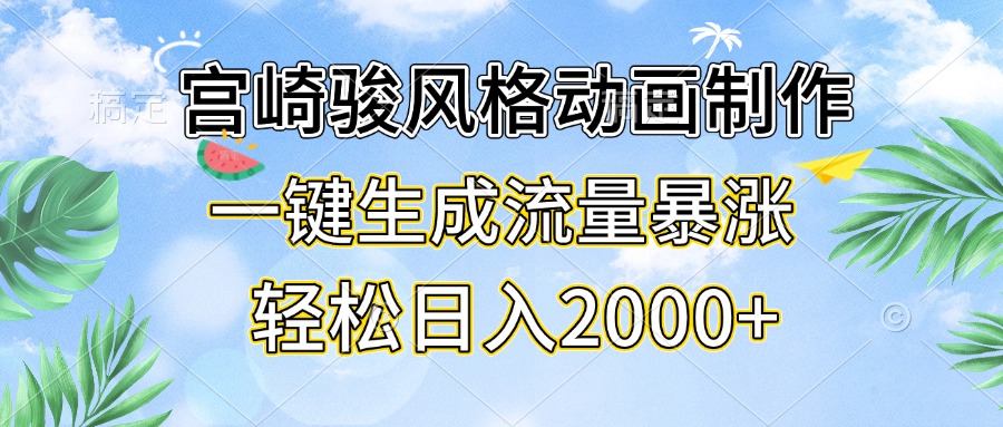 宫崎骏风格动画制作，一键生成流量暴涨，轻松日入2000+-轻创副业圈