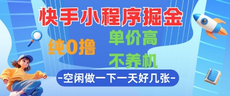 快手小程序掘金，纯0撸，单价高不养机 利用空闲时间做一做，一天好几张【揭秘】-轻创副业圈