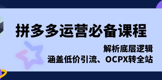 拼多多运营必备课程，解析底层逻辑，涵盖低价引流、OCPX转全站-轻创副业圈