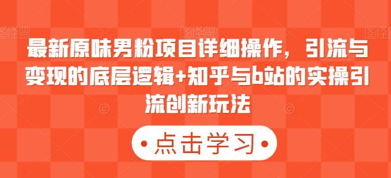 最新原味男粉项目详细操作，引流与变现的底层逻辑+知乎与b站的实操引流创新玩法-轻创副业圈