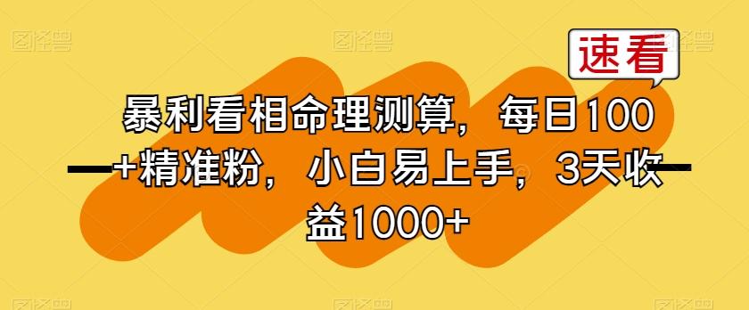 暴利看相命理测算，每日100+精准粉，小白易上手，3天收益1000+【揭秘】-轻创副业圈