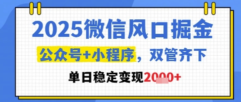2025微信风口掘金，公众号+小程序双管齐下，单日稳定变现1k+【揭秘】-轻创副业圈