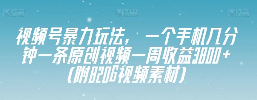 视频号暴力玩法，一个手机几分钟一条原创视频一周收益3800+（附820G视频素材）-轻创副业圈