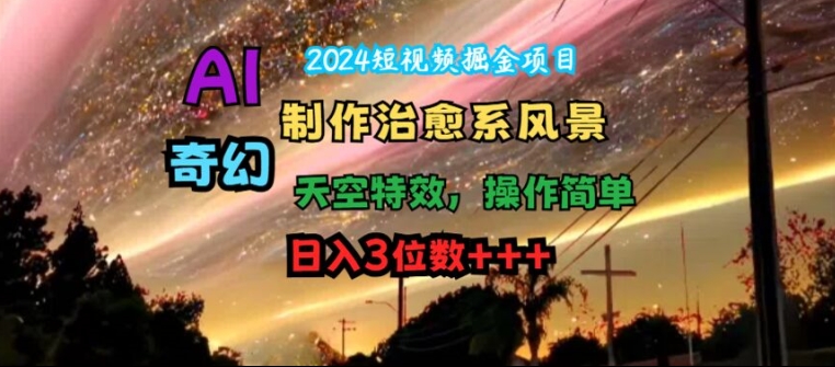 2024短视频掘金项目，AI制作治愈系风景，奇幻天空特效，操作简单，日入3位数【揭秘】-轻创副业圈