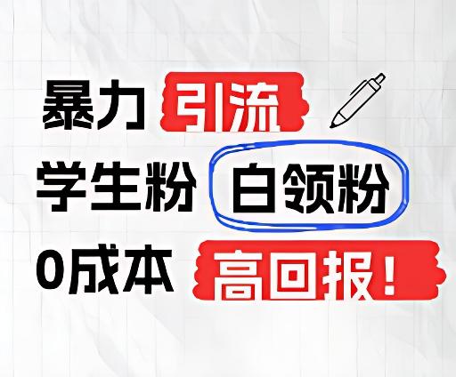 暴力引流学生粉白领粉，吊打以往垃圾玩法，0成本，高回报-轻创副业圈