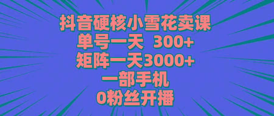 (9551期)抖音硬核小雪花卖课，单号一天300+，矩阵一天3000+，一部手机0粉丝开播-轻创副业圈