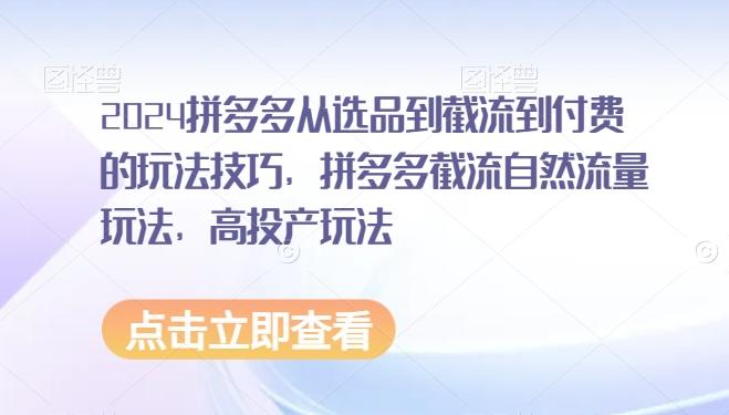 2024拼多多从选品到截流到付费的玩法技巧，拼多多截流自然流量玩法，高投产玩法-轻创副业圈