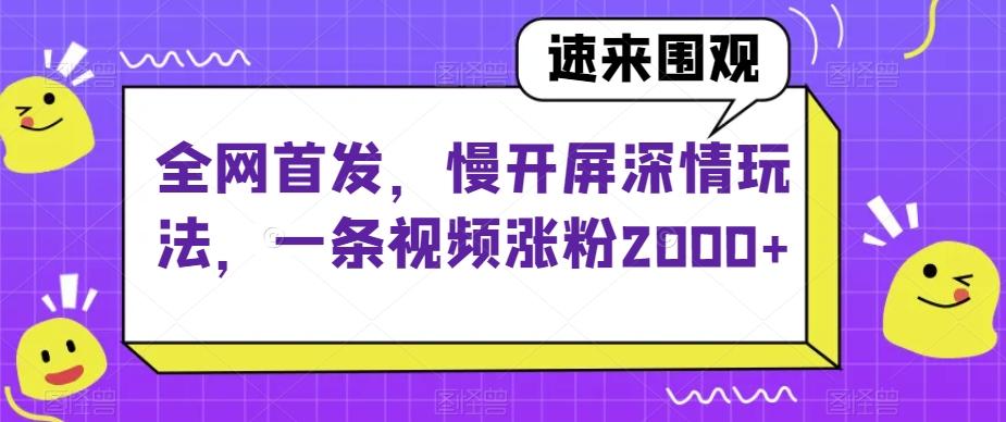 全网首发，慢开屏深情玩法，一条视频涨粉2000+【揭秘】-轻创副业圈