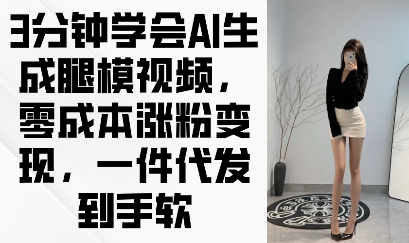 3分钟学会AI生成腿模视频，零成本涨粉变现，一件代发到手软-轻创副业圈