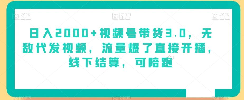 日入2000+视频号带货3.0，无敌代发视频，流量爆了直接开播，线下结算，可陪跑-轻创副业圈
