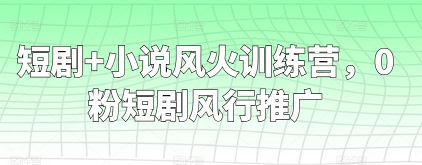 短剧+小说风火训练营，0粉短剧风行推广-轻创副业圈