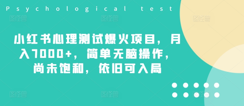 小红书心理测试爆火项目，月入7000+，简单无脑操作，尚未饱和，依旧可入局-轻创副业圈