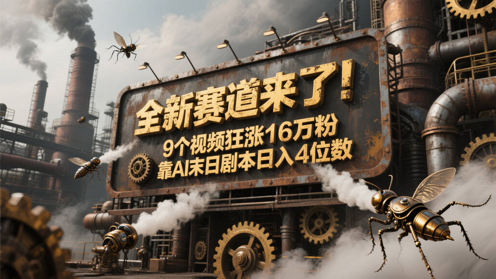 全新赛道来了！9个视频狂涨16万粉，靠AI末日剧本日入4位数，评论区爆肝追更！-轻创副业圈