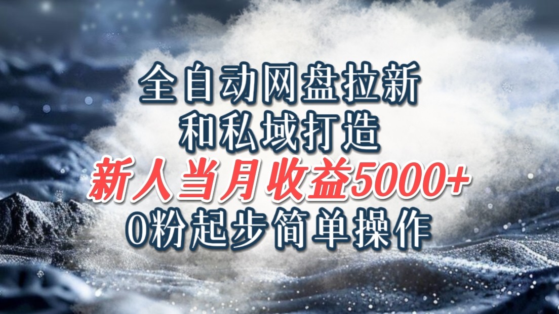 全自动网盘拉新和私域打造，0粉起步简单操作，新人入门当月收益5000以上-轻创副业圈