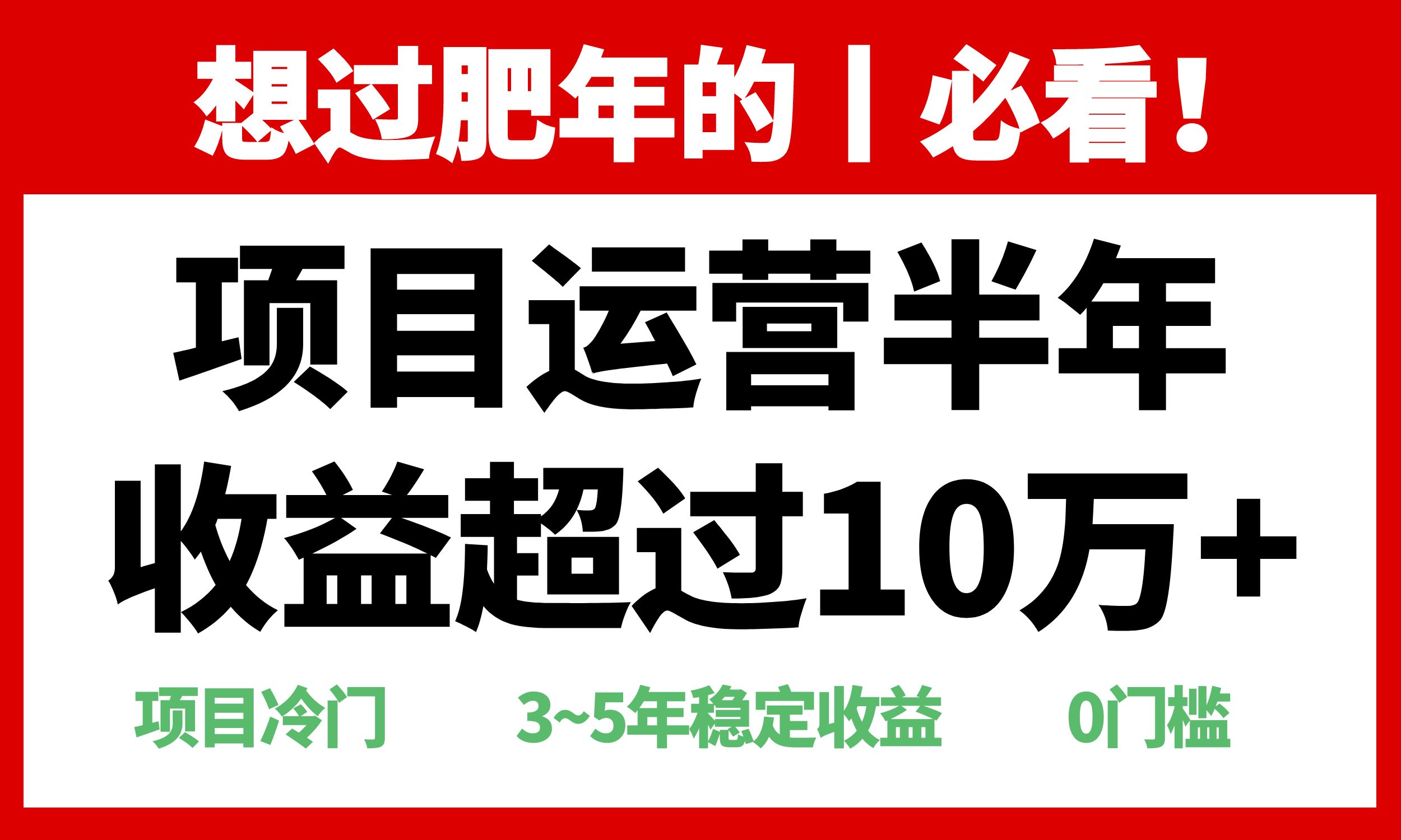 年前过肥年的必看的超冷门项目，半年收益超过10万+，-轻创副业圈