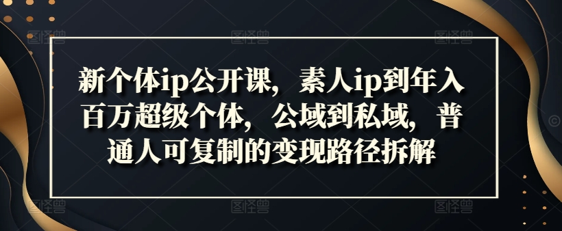新个体ip公开课，素人ip到年入百万超级个体，公域到私域，普通人可复制的变现路径拆解-轻创副业圈