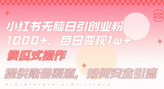 小红书无脑每日引流创业粉500+，小白每天只花半小时，躺赚长尾收益【揭秘】-轻创副业圈
