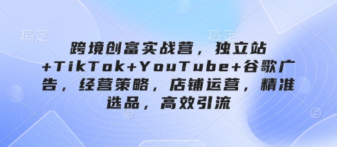 跨境创富实战营，独立站+TikTok+YouTube+谷歌广告，经营策略，店铺运营，精准选品，高效引流-轻创副业圈