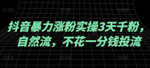 抖音暴力涨粉实操3天千粉，自然流，不花一分钱投流，实操经验分享-轻创副业圈