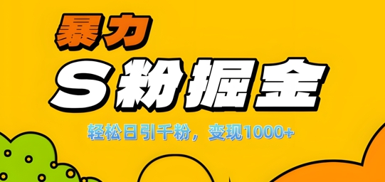 单人单机日引千粉，变现1k+，S粉流量掘金计划攻略【揭秘】-轻创副业圈