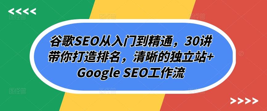谷歌SEO从入门到精通，30讲带你打造排名，清晰的独立站+Google SEO工作流-轻创副业圈